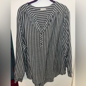 Jane & Delancey 3X navy blue and white striped long sleeve shirt